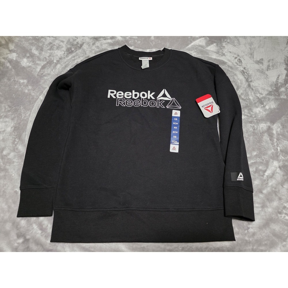 Reebok unisex XS Fleece Sweatshirt Black Classic‎ Casual Crewneck NEW